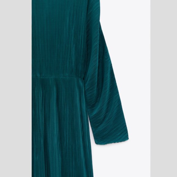Zara Pleated Midi Dress Teal Sz Medium NWT - Picture 8 of 9